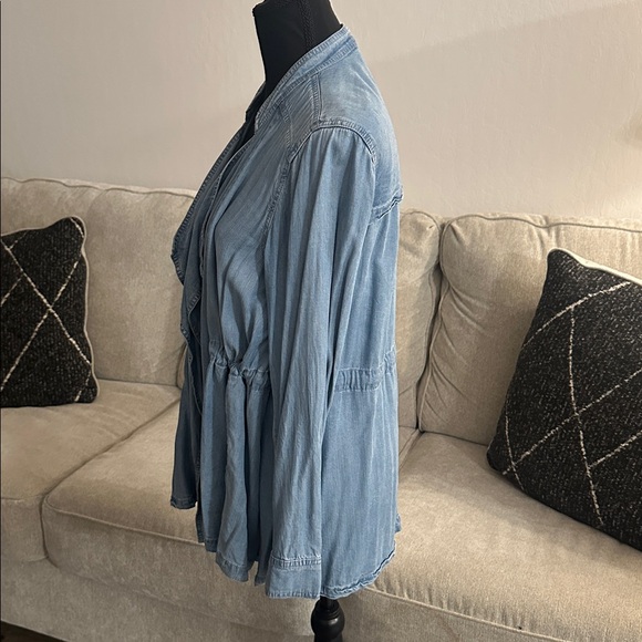 Blue Ruffled Open Front Poncho Jacket - Picture 5 of 6